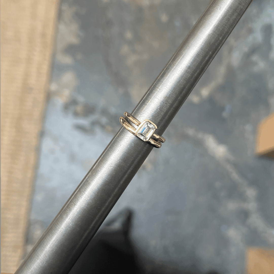 EFStudios Lauren Emerald Diamond Bezel Engagement Ring