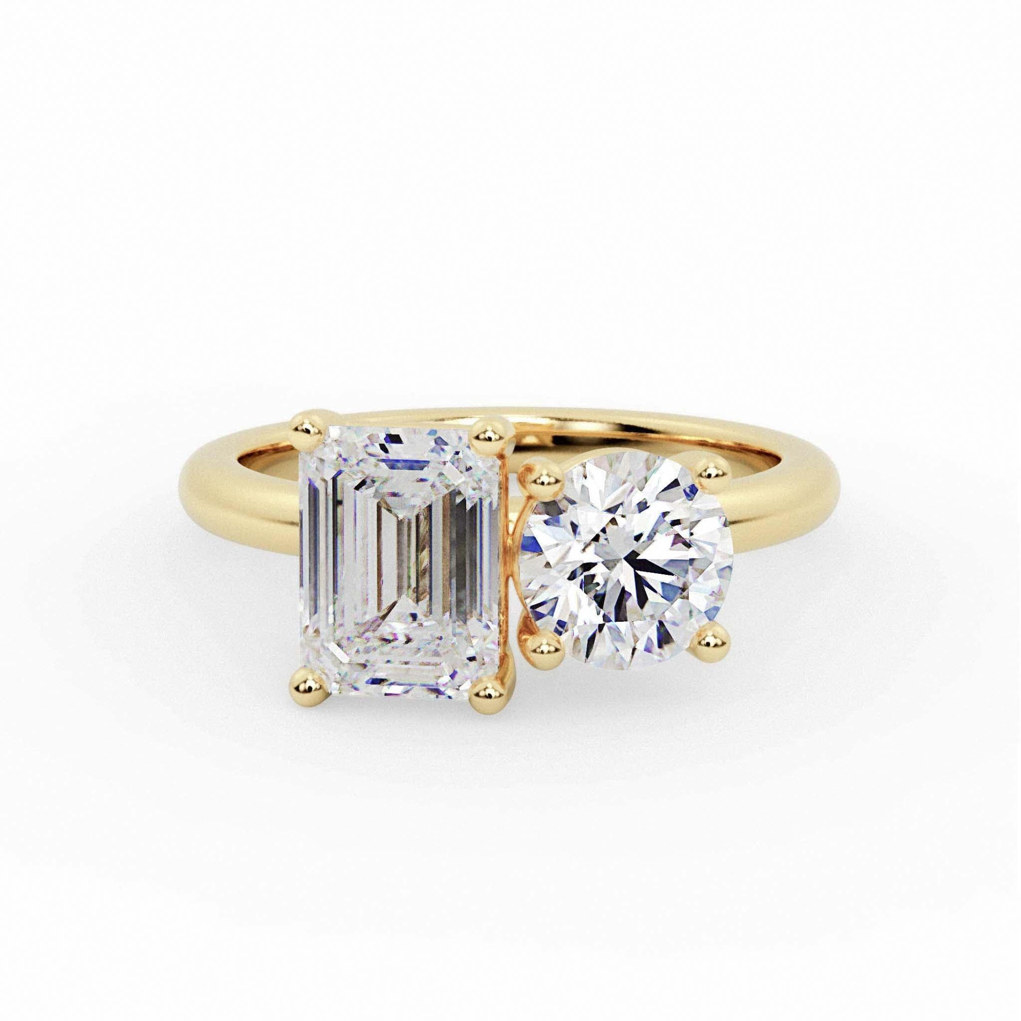EFStudios Toi Et Moi Diamond Ring | Emerald Diamond & Round Diamond | Prong Setting