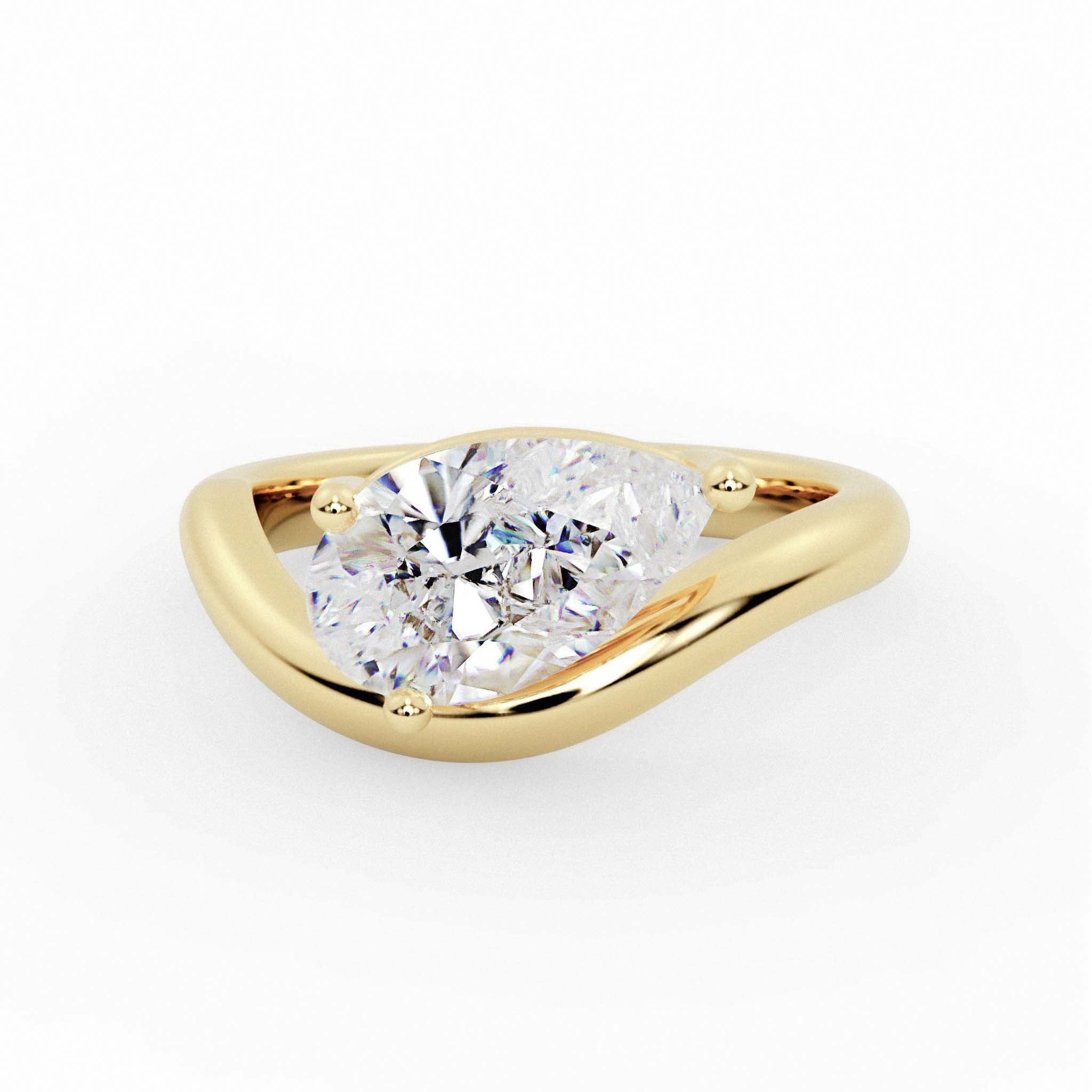 The Natasha Ring Pear Solitaire Setting Gold Lab Grown Diamonds