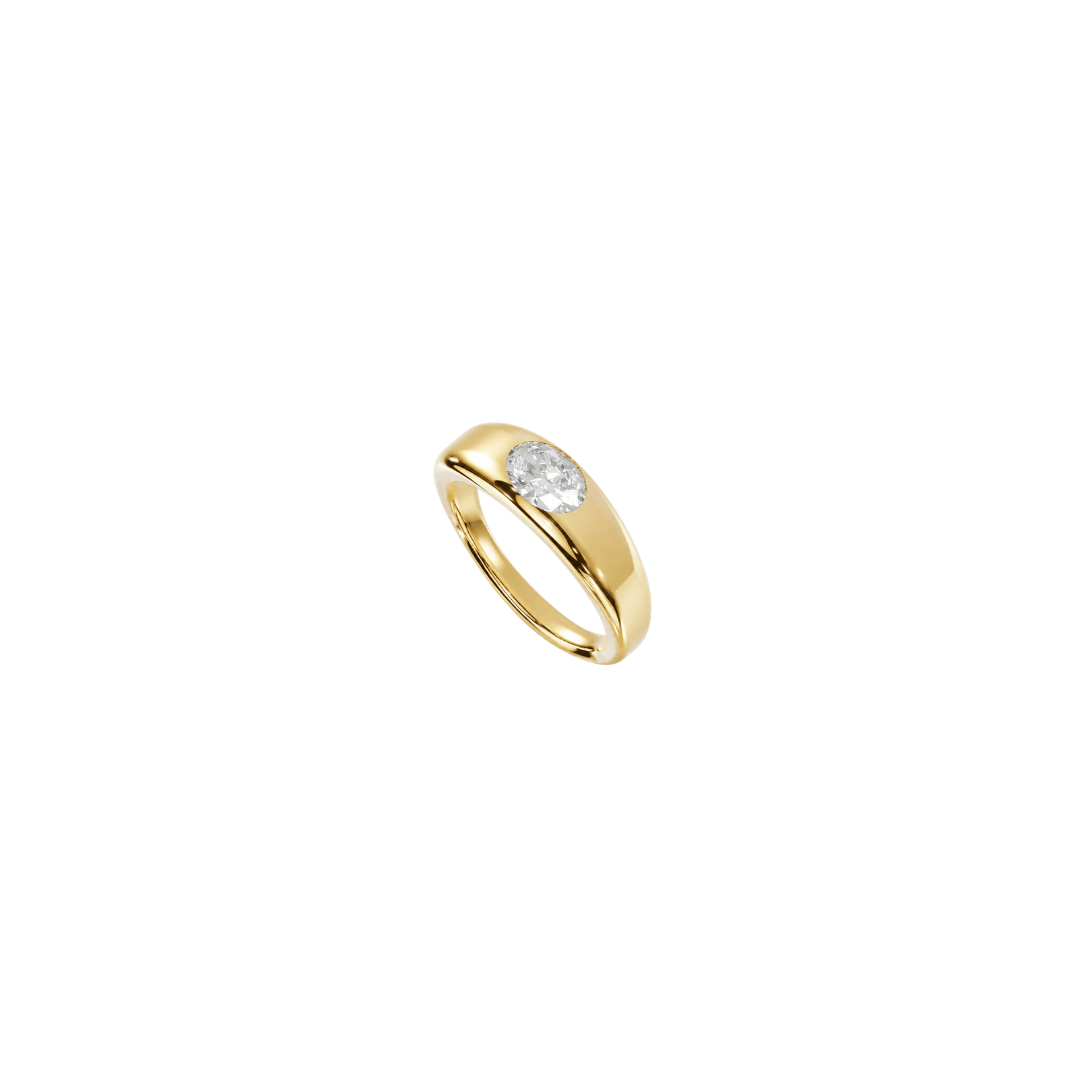 Oval Diamond Domed Pinkie Ring