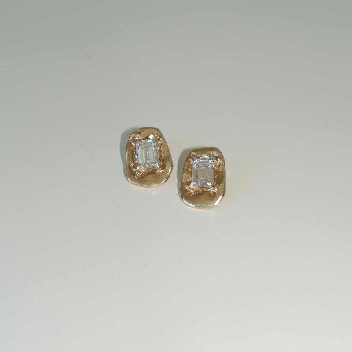 EFStudios 9k yellow gold / Lab White Sapphire Oversized Lolita Earrings | Gold and White Lab Sapphire